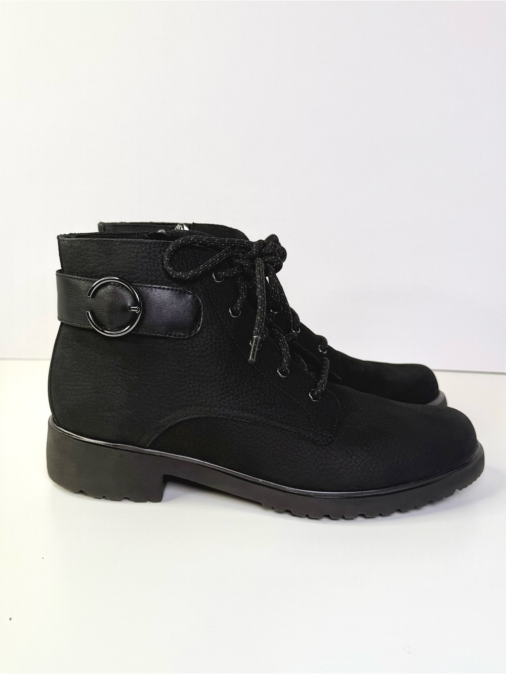 Munro Bradley II Boot Black Leather Ankle Booties Lace Up Zip Up Women's Size 9M